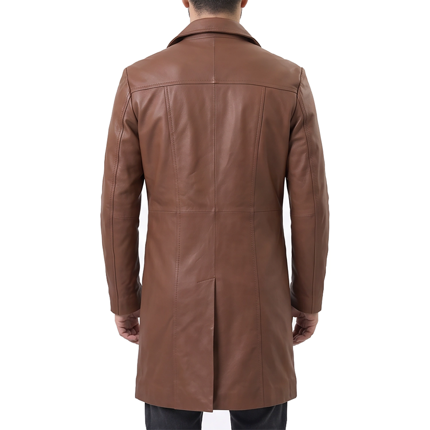 Long Light Brown Leather Coat