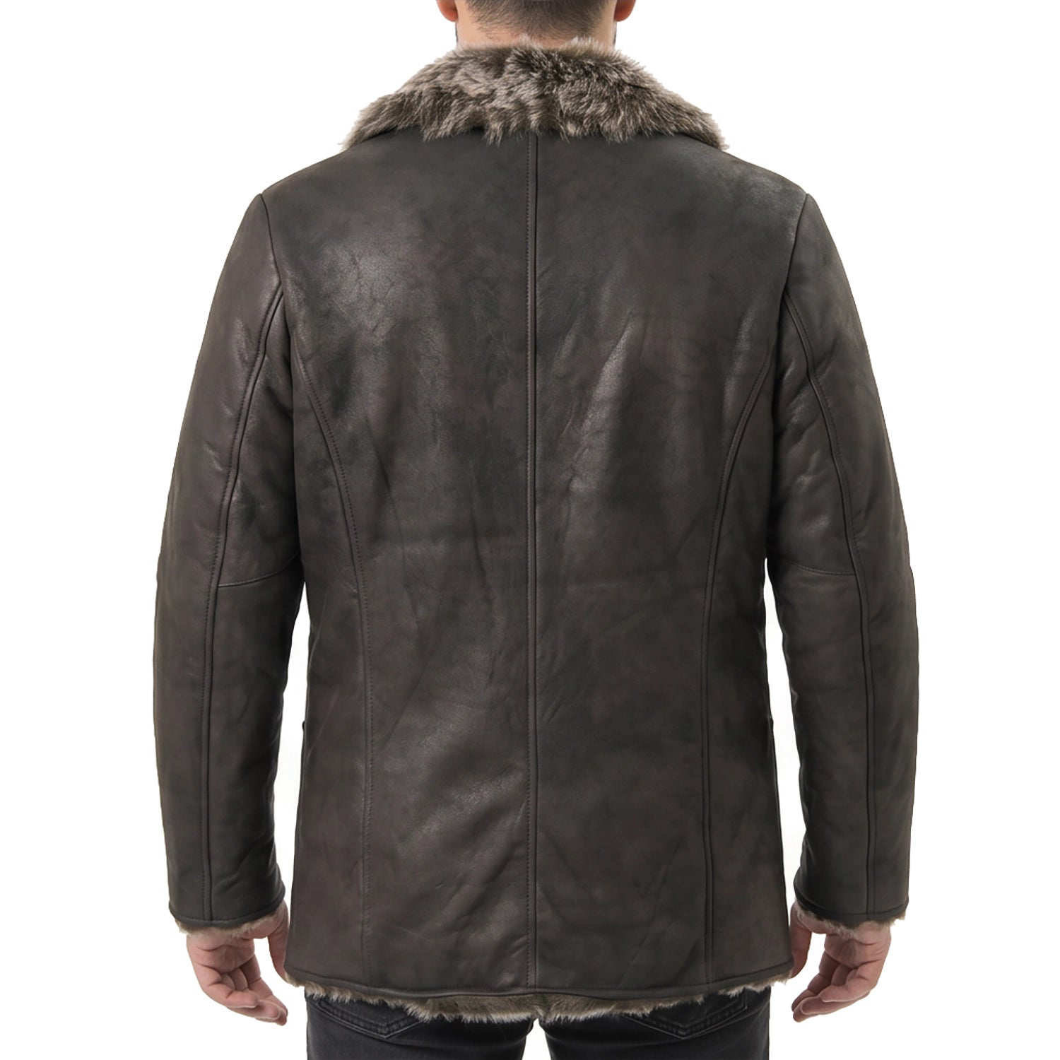 Men's Black Leather Coat with Fur