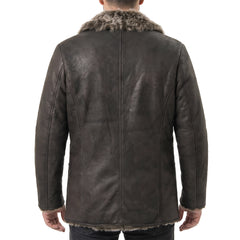 Men's Black Leather Coat with Fur