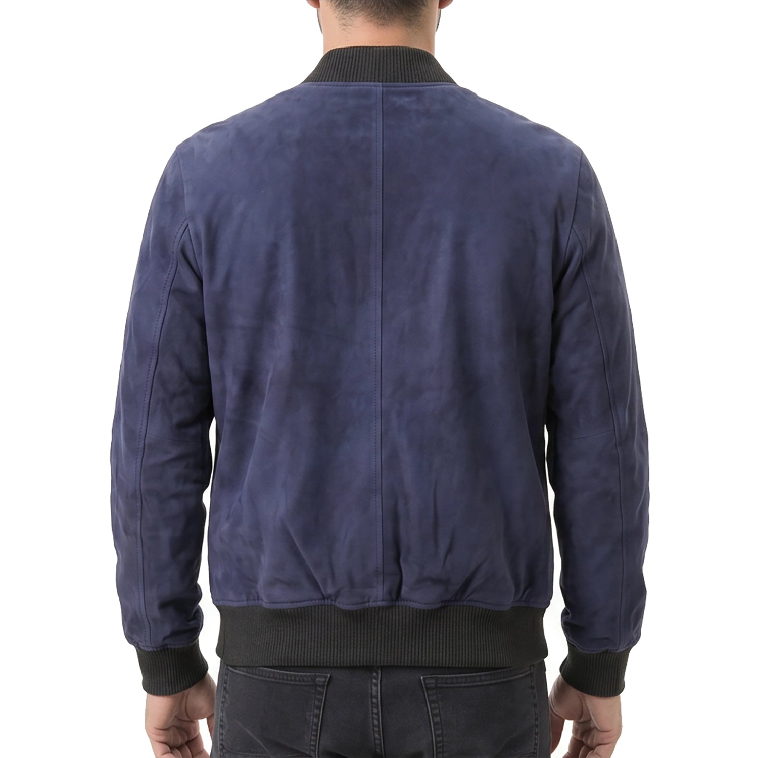 Blue Suede Bomber Jacket
