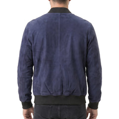 Blue Suede Bomber Jacket
