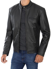 Men's Black Cowhide Leather Motorcycle Jacket