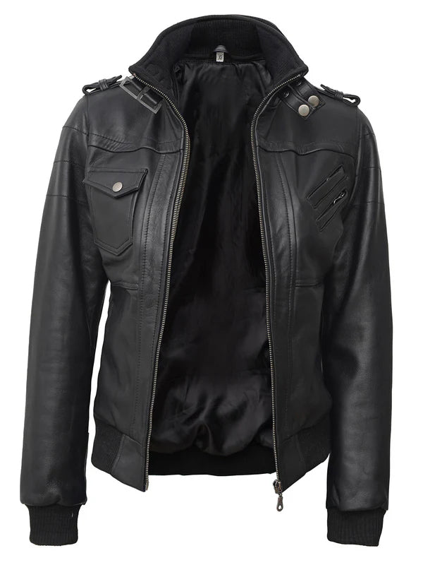 Edinburgh Women Black Bomber Leather Jacket