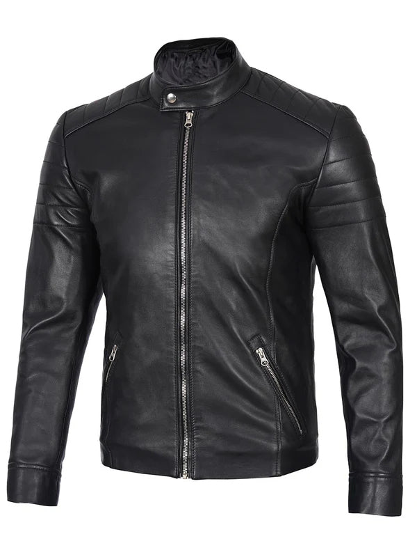 Men's Black Cafe Racer Real Leather Jacket