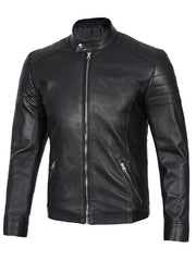 Men's Black Cafe Racer Real Leather Jacket