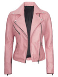 Women Pink Asymmetrical Biker Leather Jacket