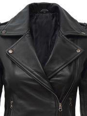 Kirsten Women Black Asymmetrical Leather Motorcycle Jacket