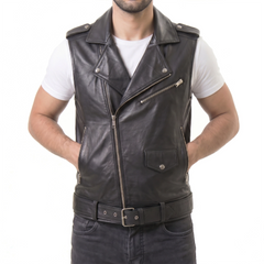 Sullivan Black Biker Leather Vest