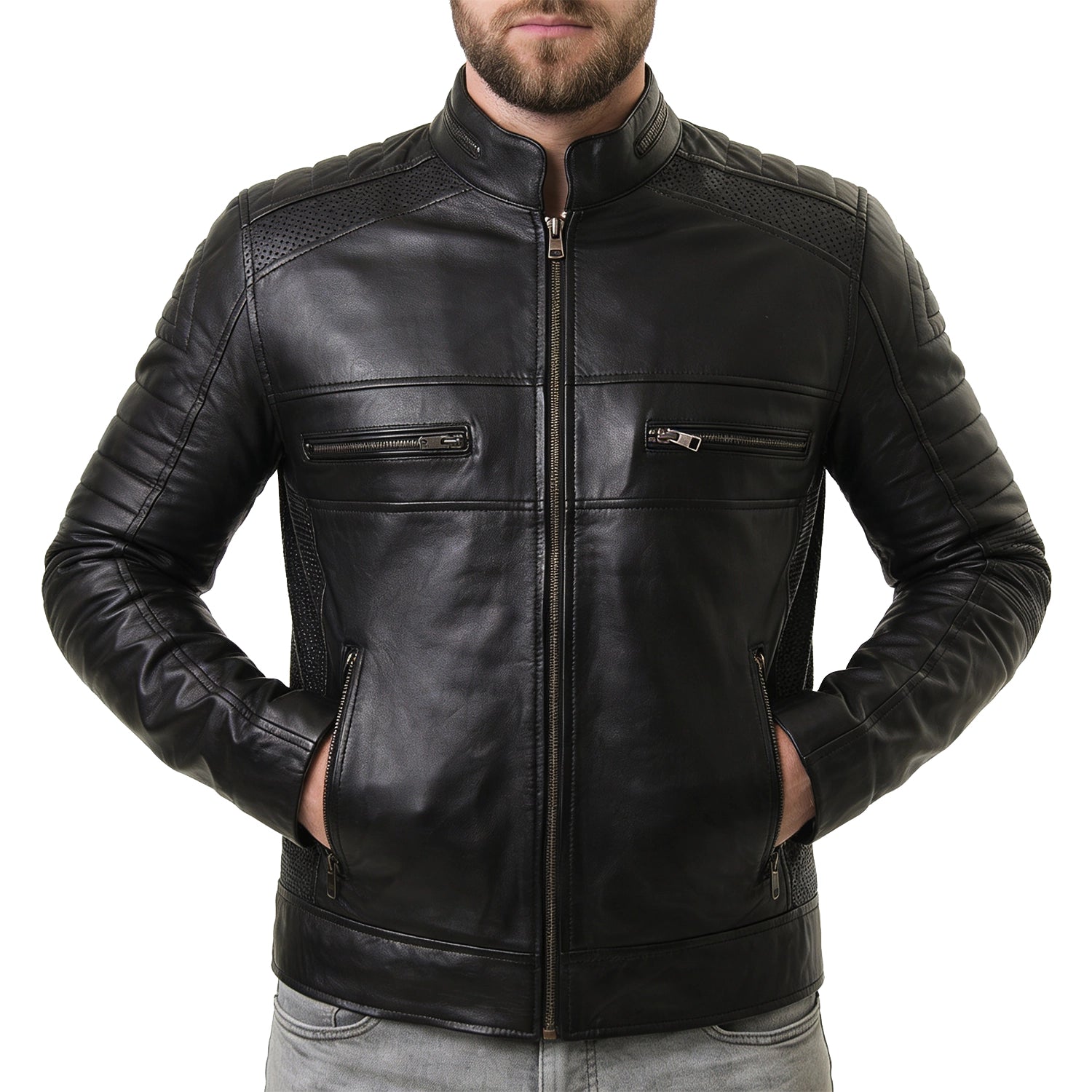 Black Cafe Racer Leather Jacket