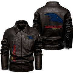Adelaide Crows Leather Jacket Mens Bomber Style with Logo and Sticker Patches