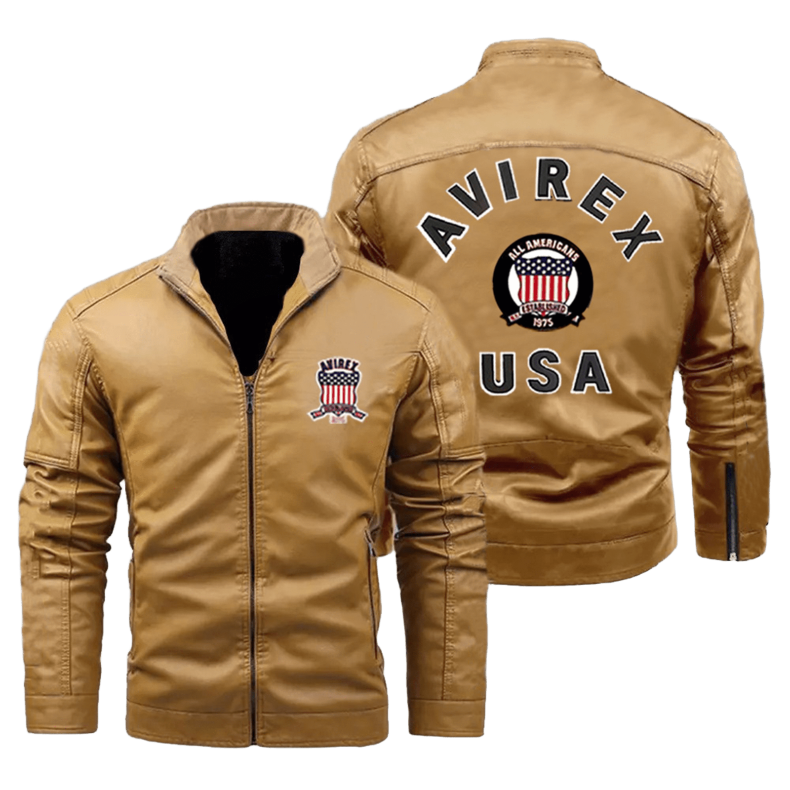 AVIREX Cold Steel Biker Jacket Leather Moto with Fleece Lining and Stand Collar
