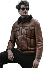 Airborne Classic, Tan Shearling B3 Bomber Jacket with Vintage Leather Charm