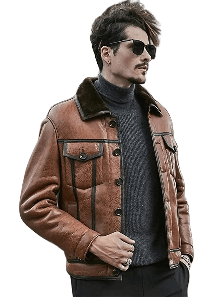 Airborne Classic, Tan Shearling B3 Bomber Jacket with Vintage Leather Charm