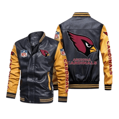 Arizona Cardinals NFL Leather Bomber Jacket, Mens Fan Style w/ Patches