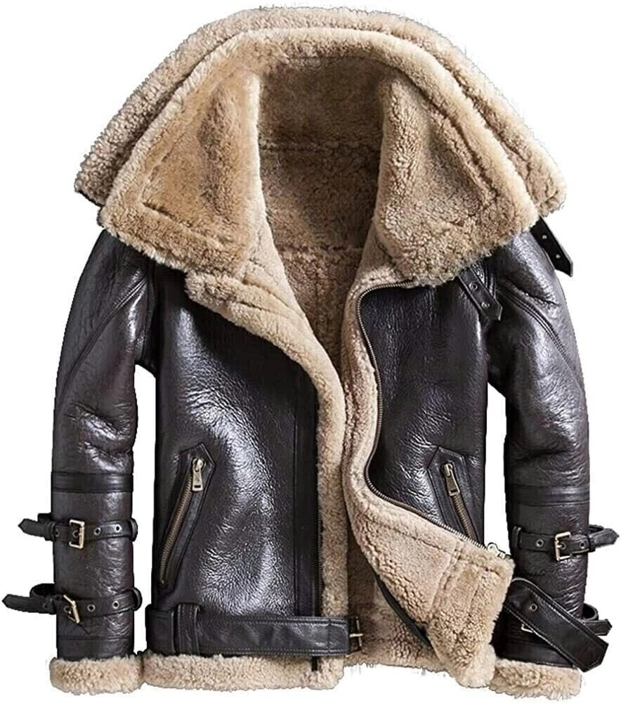 B3 Bomber Aviator RAF Pilot Flying Double Collar Leather Jacket