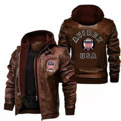 Avirex Shadowrider Hooded Leather Moto Bomber Jacket, Zip-Up Streetwear Legend