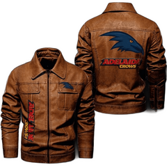 Adelaide Crows Leather Jacket Mens Bomber Style with Logo and Sticker Patches