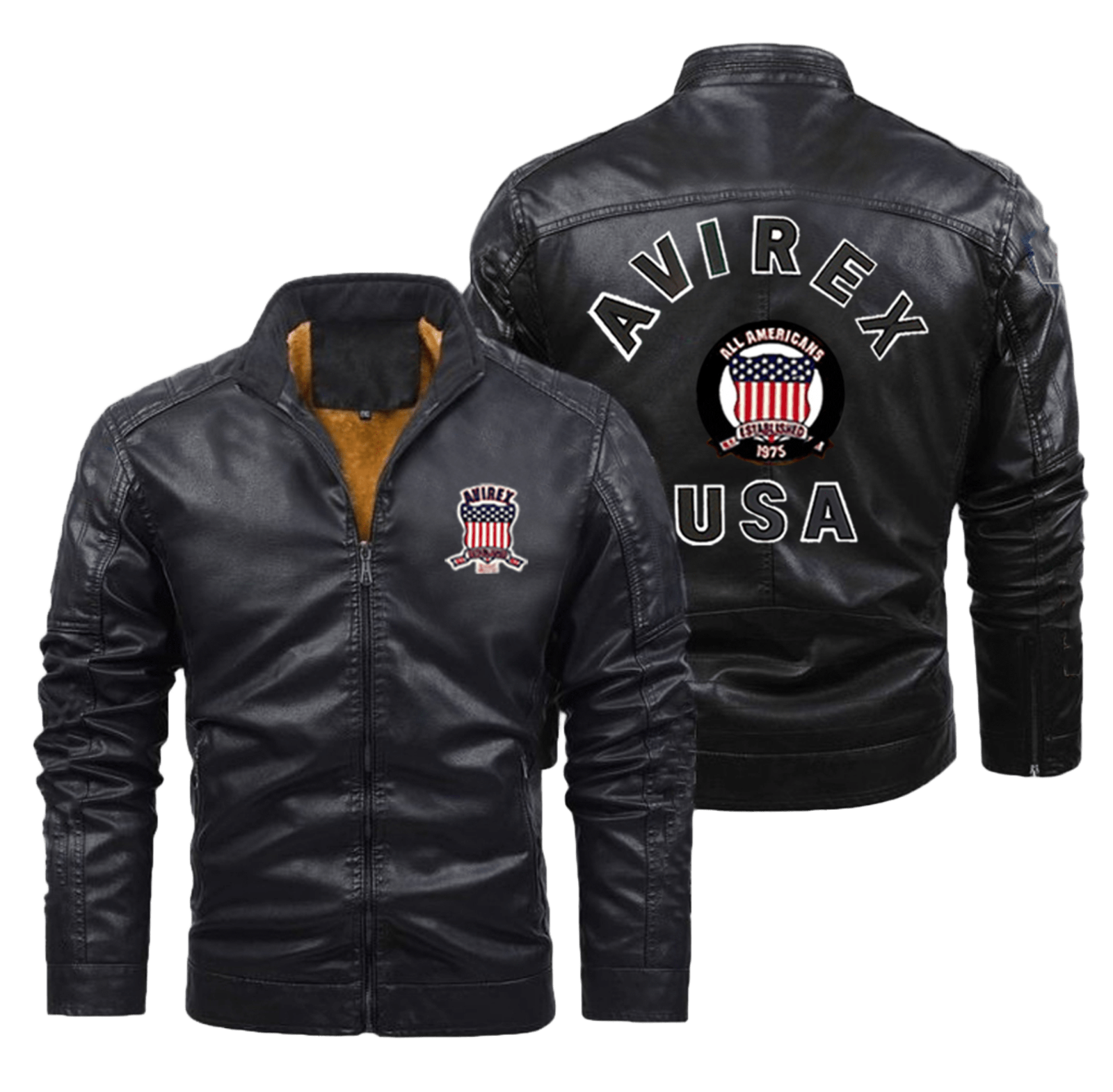 AVIREX Cold Steel Biker Jacket Leather Moto with Fleece Lining and Stand Collar