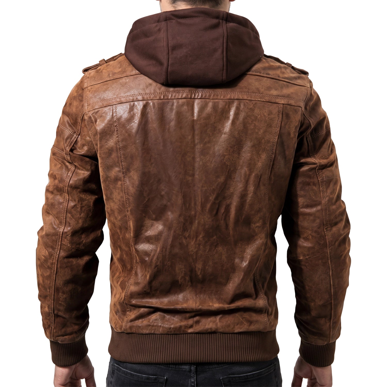 Brown Leather Hooded Jacket