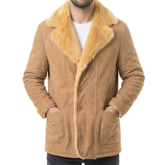 Men's Beige Leather Coat with Fur