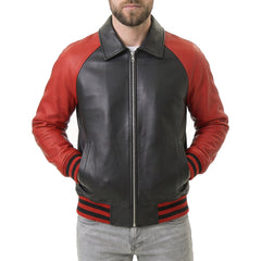 Men's Black & Red Leather Varsity Jacket