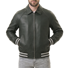 Men's Green Leather Varsity Jacket