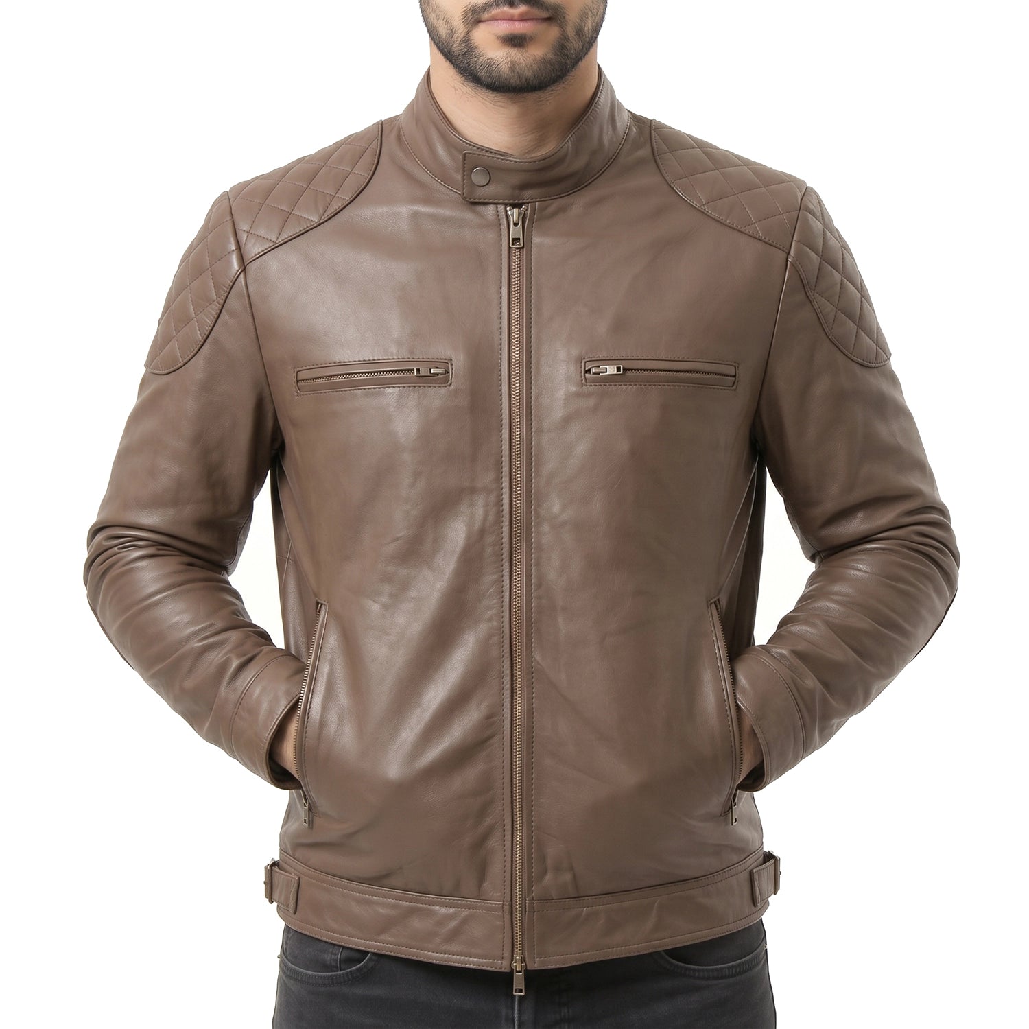 Men's Mocha Leather Biker Jacket