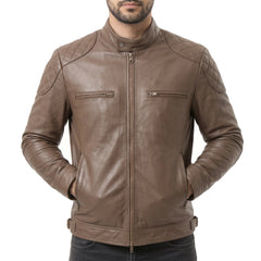 Men's Mocha Leather Biker Jacket