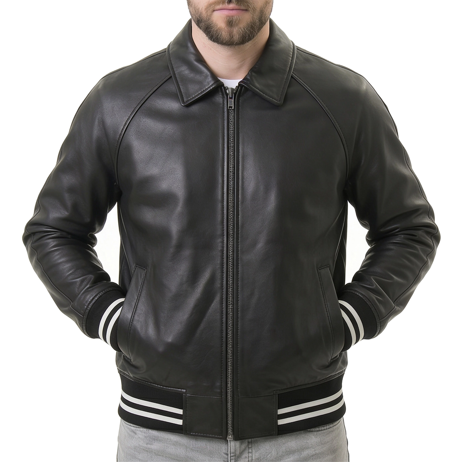 Men's Black Leather Varsity Jacket