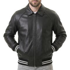 Men's Black Leather Varsity Jacket