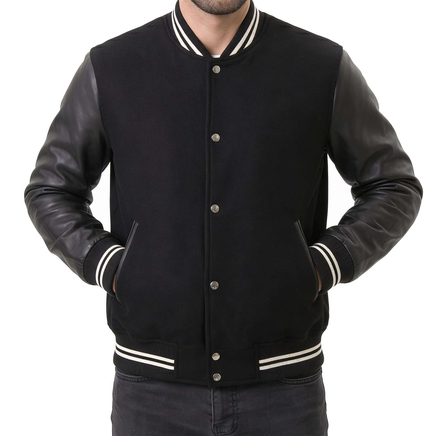 Black - white stripped Hybrid Varsity Jacket