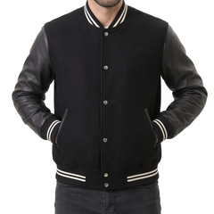 Black - white stripped Hybrid Varsity Jacket