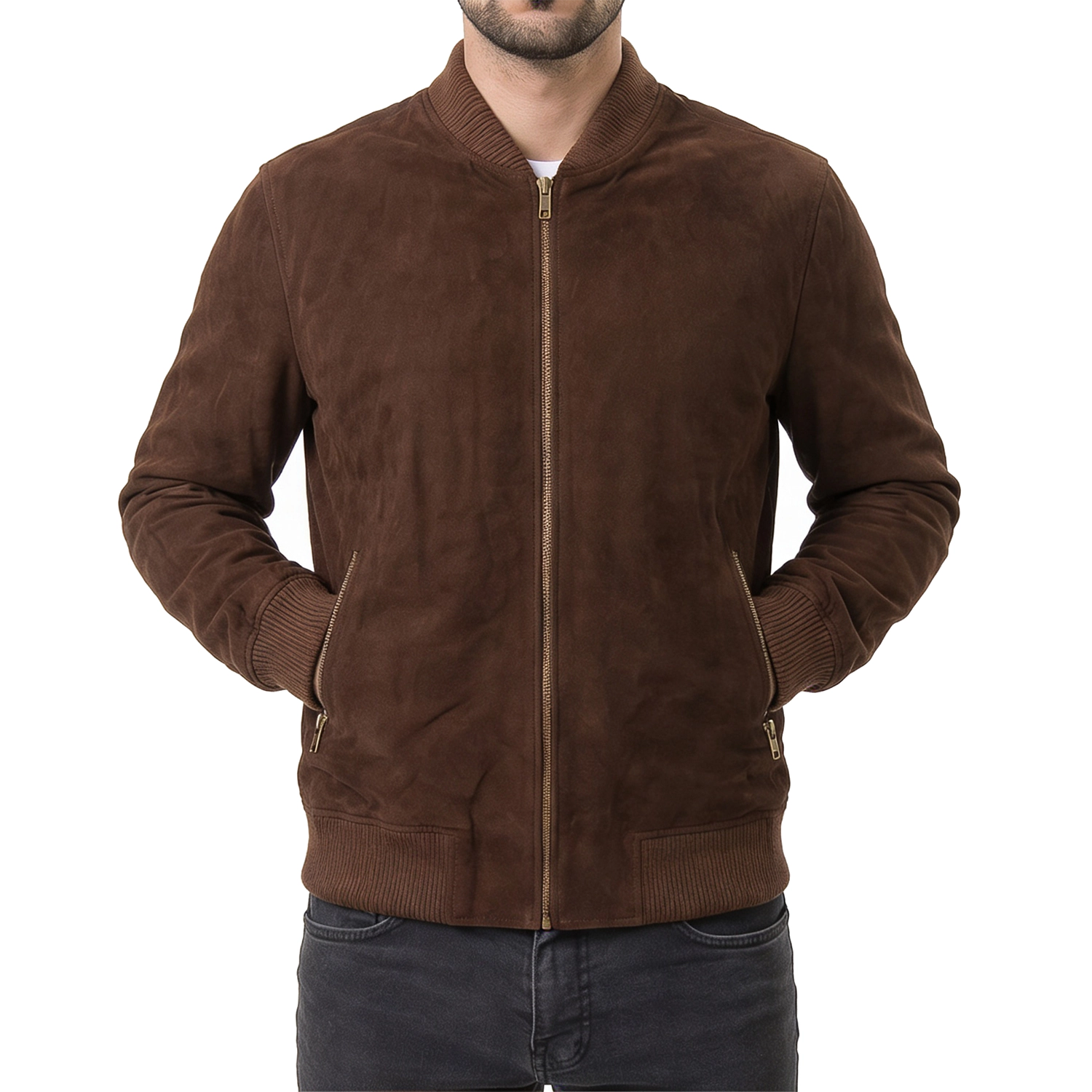 Mocha Suede Bomber Jacket