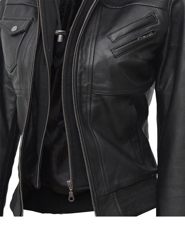 Edinburgh Women Black Bomber Leather Jacket
