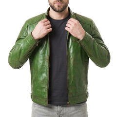 Men's Green Leather Biker Jacket