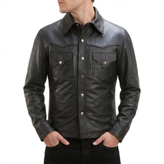 Trucker Black Leather Jacket