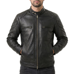 Men's Black Leather Biker Jacket