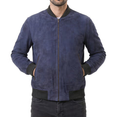 Blue Suede Bomber Jacket
