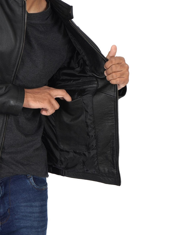 Men's Black Cowhide Leather Motorcycle Jacket