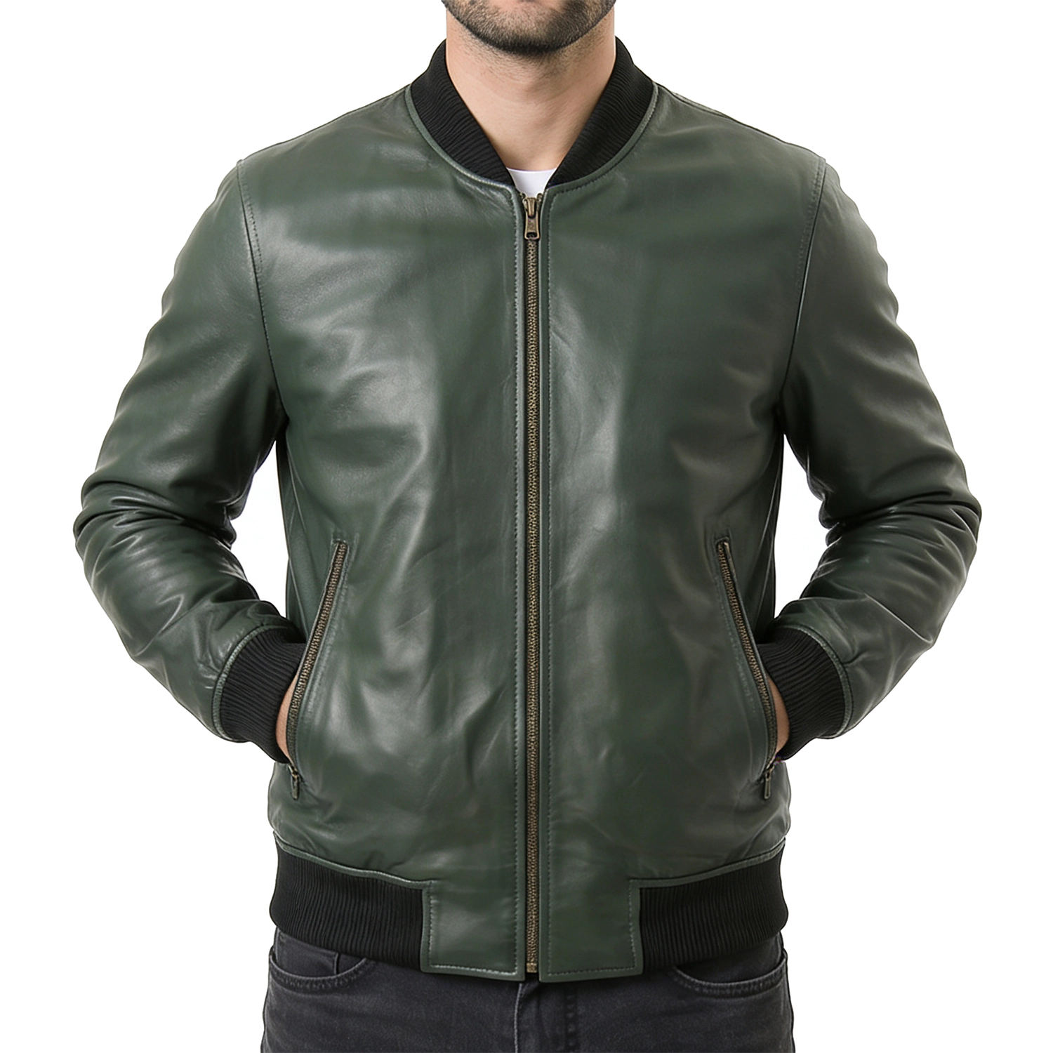 Green Suede Bomber Jacket