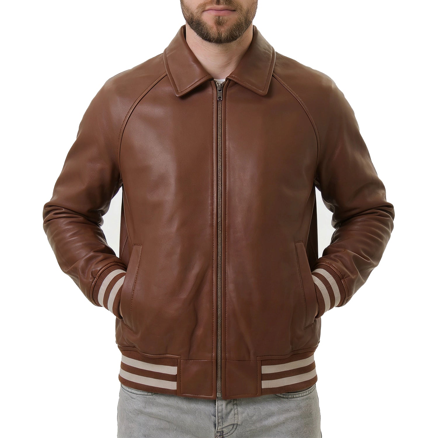 Men's Brown Leather Varsity Jacket