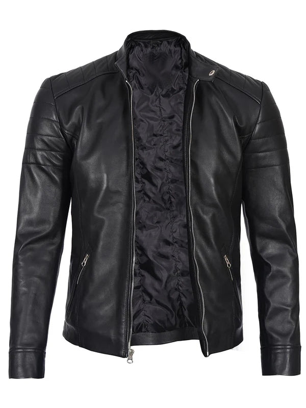 Men's Black Cafe Racer Real Leather Jacket