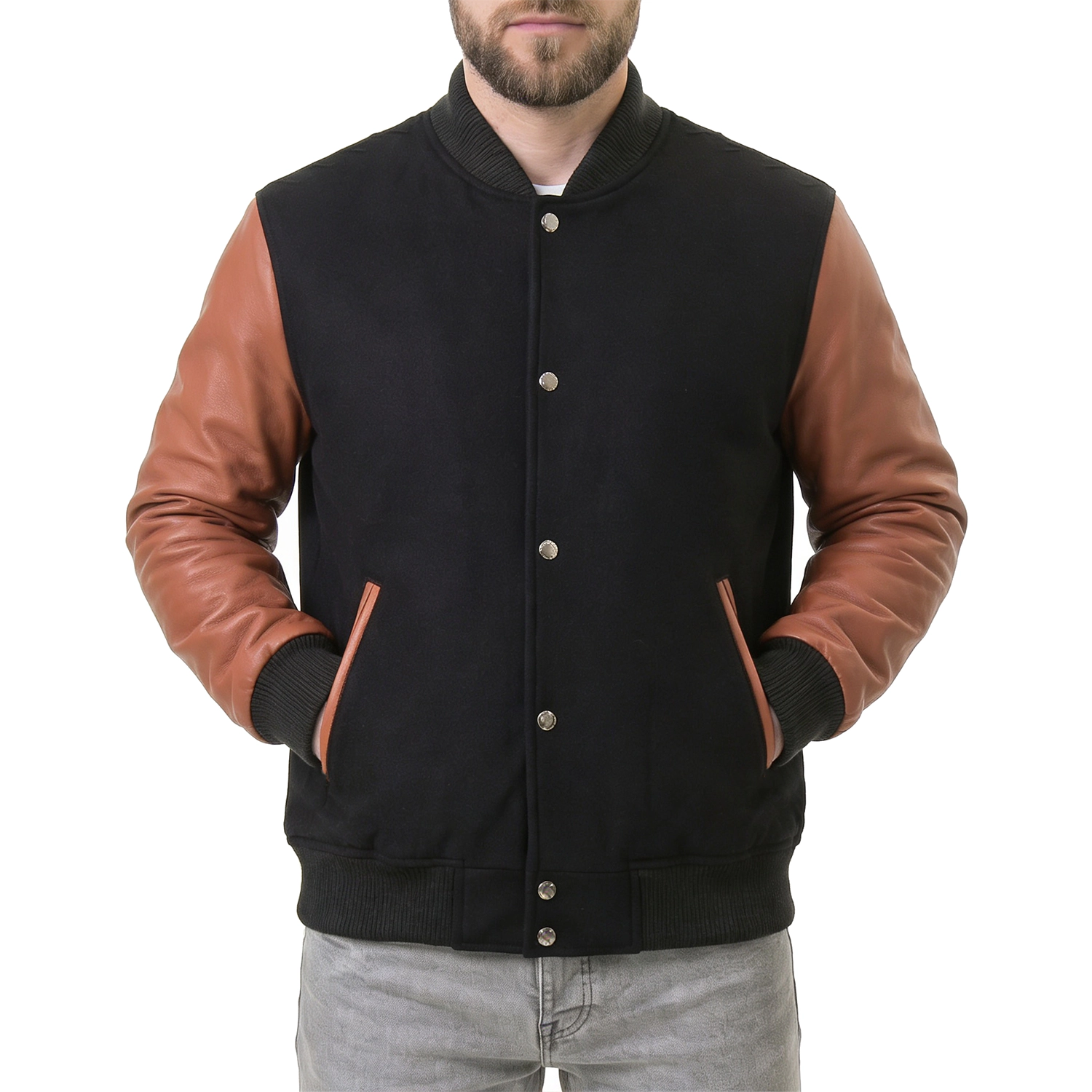 Black & Brown Hybrid Varsity Jacket
