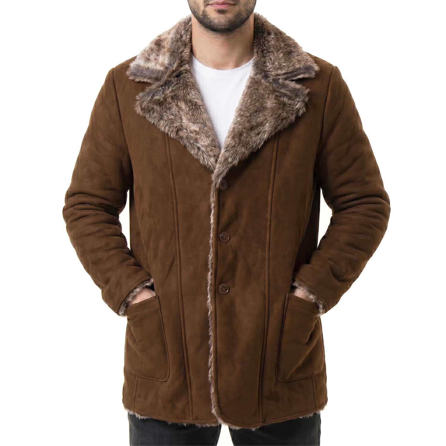 Brown Leather Coat with Fur