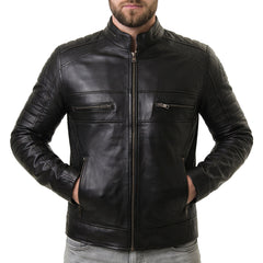 Black Cafe Racer Leather Jacket