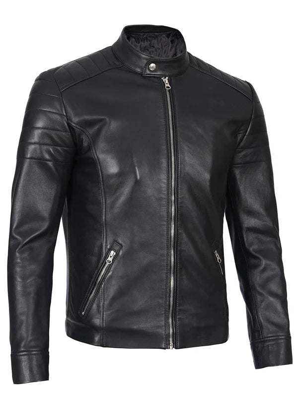Men's Black Cafe Racer Real Leather Jacket