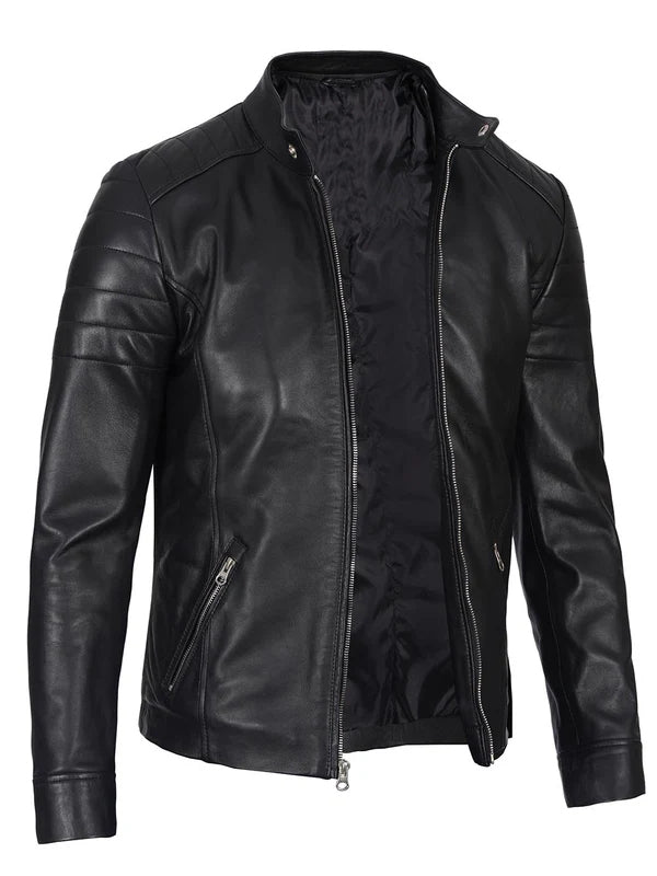 Men's Black Cafe Racer Real Leather Jacket