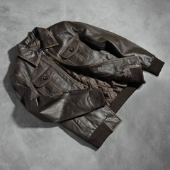 Aaron Oak Brown Leather Bomber Jacket