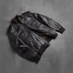 Agent Shadow Classic Brown Leather Bomber Jacket