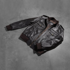 Agent Shadow Classic Brown Leather Bomber Jacket